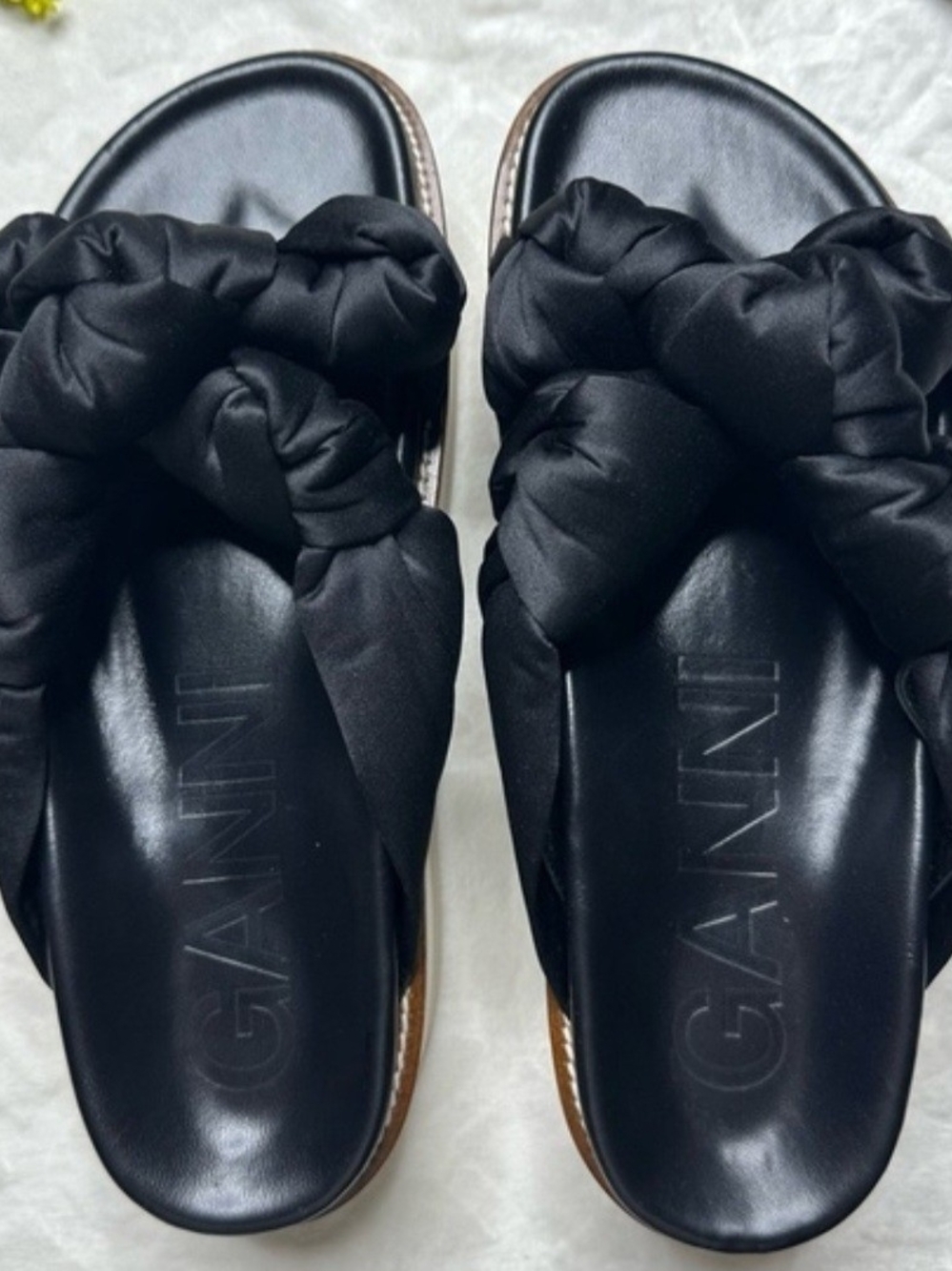 Ganni Black Knotted Padded Slide Sandals